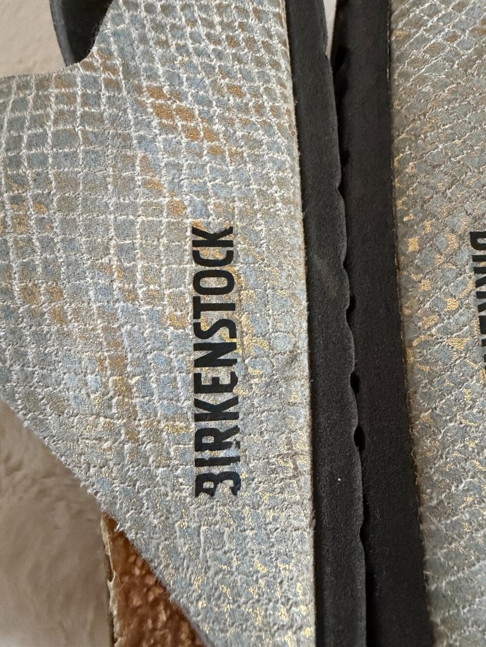 Birkenstock Arizona Shiny Python Two-Strap Dusty Blue Slide Sandal Size: EU36 - Picture 12 of 16